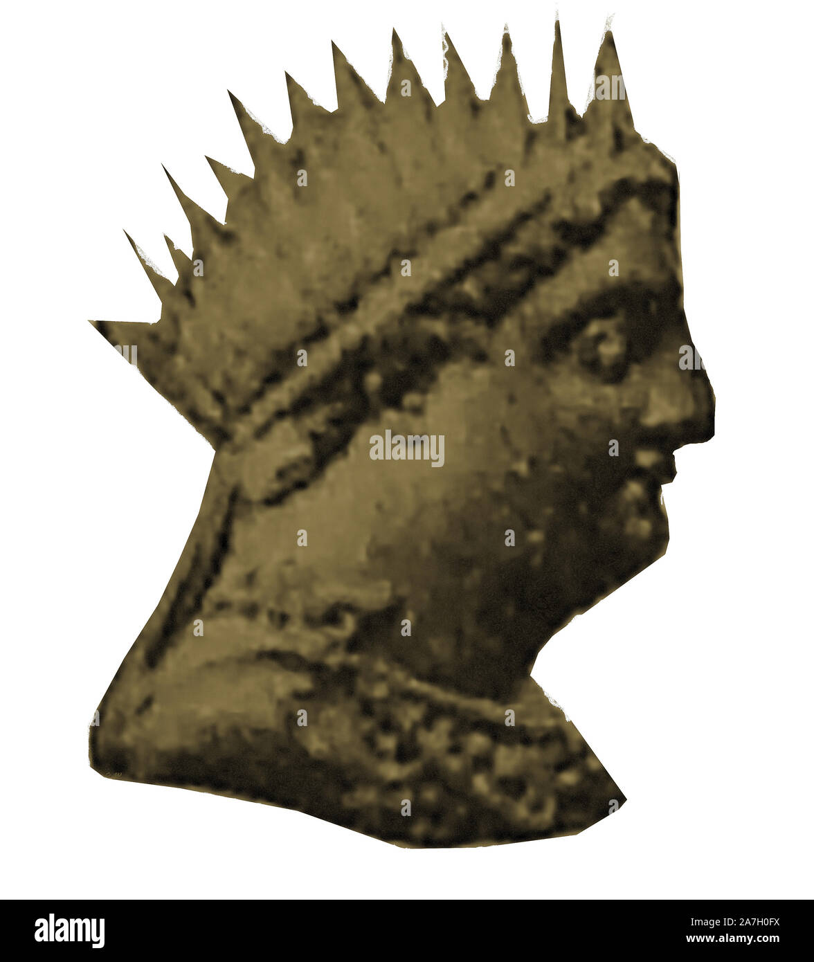 Un ritratto di Tolomeo III (da una moneta del tempo) .Tolomeo III Euergetes il significato di "Tolomeo il benefattore"; era il re (Faraone) da 246 a 222 BC. Il regno di Tolomeo ha raggiunto il suo apice durante il suo regno. Egli era il figlio più anziano di Tolomeo II Filadelfo e la sua prima moglie Arsinoe I. Foto Stock