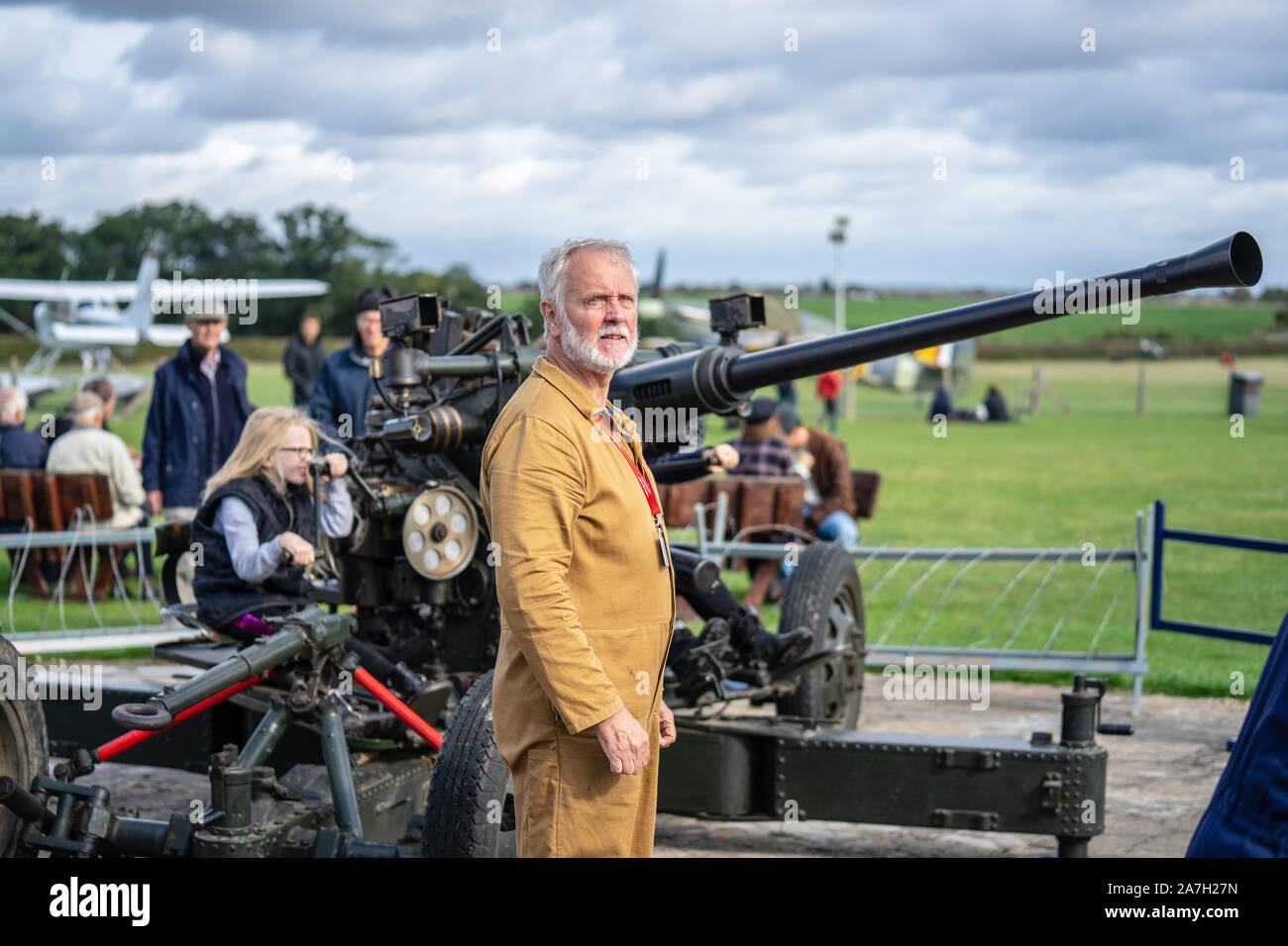 Il vecchio operaio, Bedfordshire, Regno Unito ,Ottobre 6, 2019. Bofors QF 40mm Anti aerei pistola. Il giorno della corsa di Shuttleworth Foto Stock