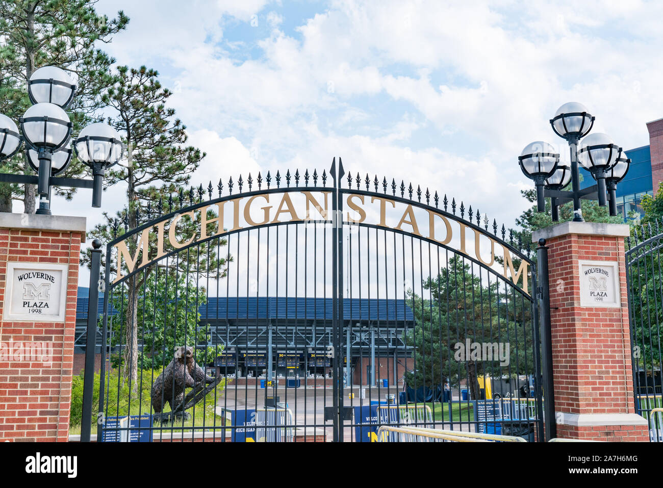 Ann Arbor, MI - Settembre 21, 2019: cancello di ingresso presso la University of Michigan Stadium, casa del Michigan ghiottoni Foto Stock