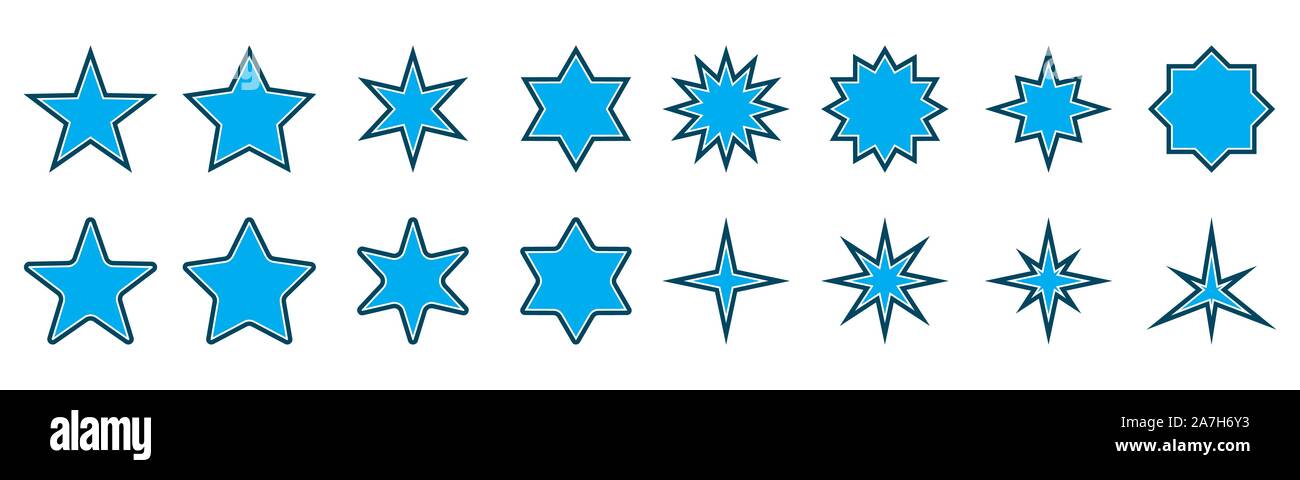 Set di stelle - vettore. Vettore icone star isolato. Blue Star icona. Design piatto Illustrazione Vettoriale