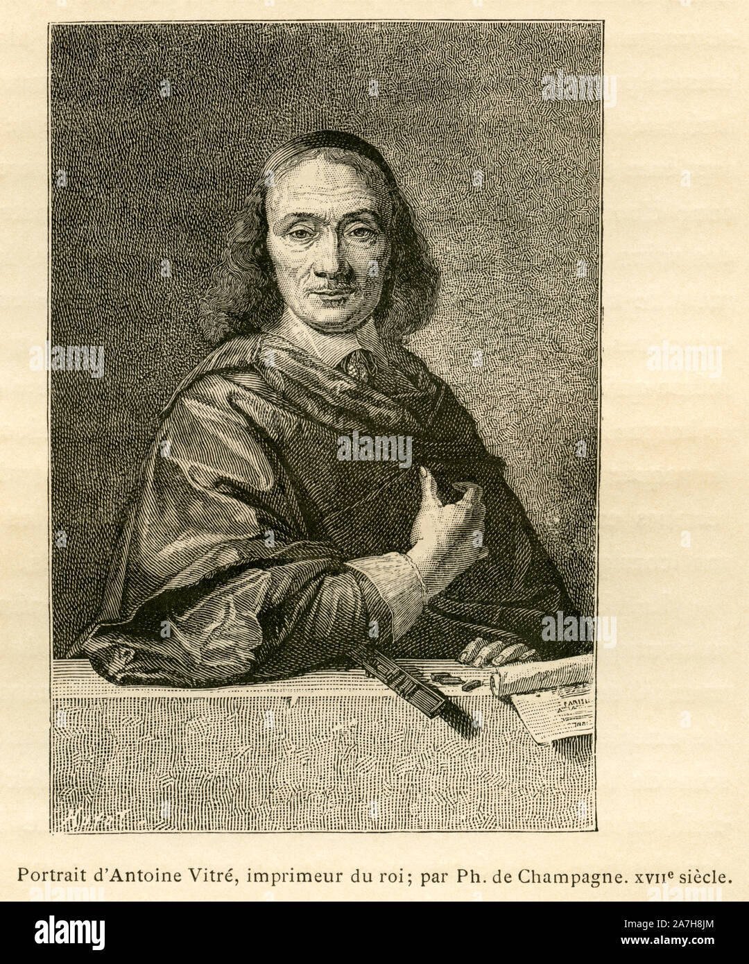 Europa, Frankreich, Parigi, Antoine Vitré, französischer Drucker aus dem 17. Jahrhundert, Porträt , Motiv aus : ' 'L'Ancienne Francia , Le Livre ' , von M. P. Louisy, Verlag Librairie de Firmin-Didot et Cie ' , Parigi, 1887 . / Europa, Francia, Parigi, Antoine Vitré, stampante francese del XVII secolo, ritratto, immagine da : ' 'L'Ancienne Francia , Le Livre ' , mediante p.f. Louisy, casa editrice : ' Librairie de Firmin-Didot et Cie ' , Parigi, 1887 . Foto Stock