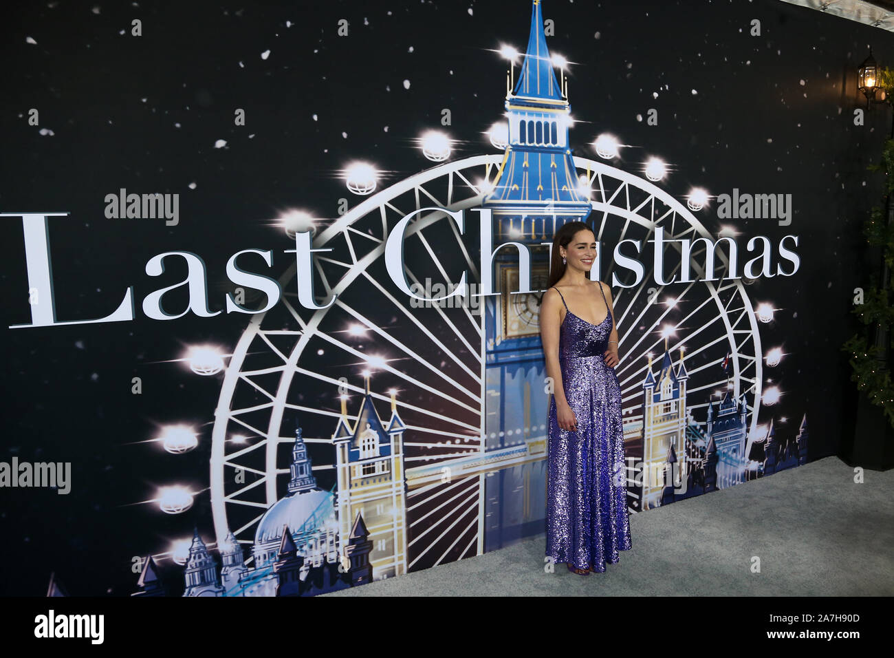 NEW YORK - Ott 29: Emilia Clarke assiste la Universal Pictures premiere dell' ultimo Natale' a AMC Lincoln Square su ottobre 29, 2019 a New York. Foto Stock
