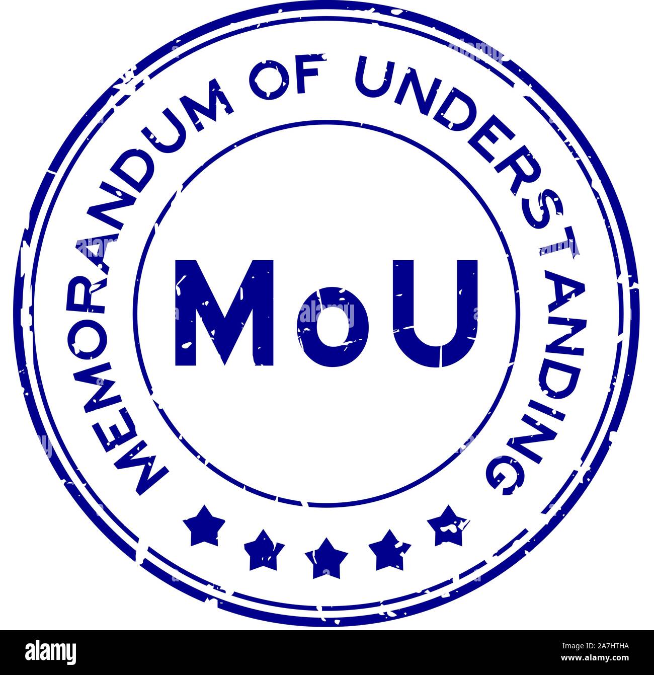 Grunge MOU blu (abbreviazione di memorandum d'intesa) word round la guarnizione in gomma timbro su sfondo bianco Illustrazione Vettoriale