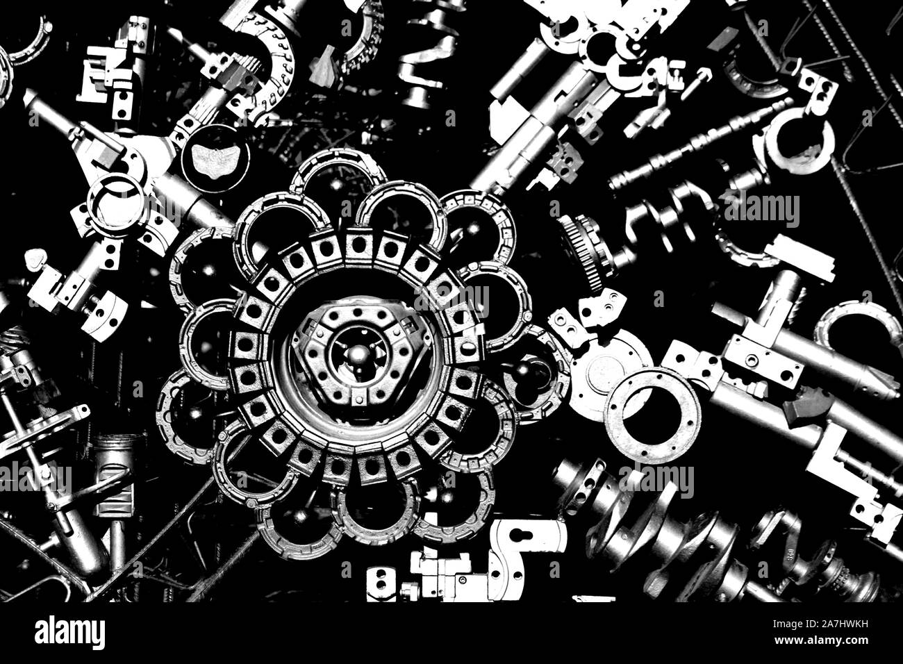 Diverse ruote dentate in qualche dispositivo meccanico sfondo Foto Stock