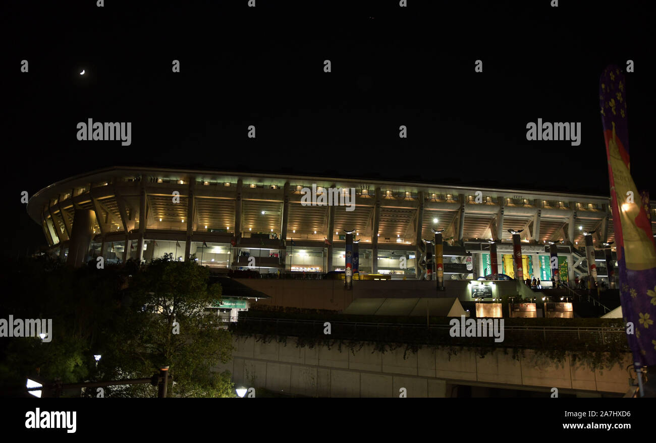 Tokyo, Giappone. 2° Nov, 2019. Una vista della International Stadium Yokohama nella Prefettura di Kanagawa, Giappone dopo la Coppa del Mondo di Rugby 2019 partita finale tra Inghilterra e Sud Africa nel quale il Sud Africa ha vinto 32 - 12 il 2 novembre 2019. Foto di: Ramiro Agustin Vargas Tabares Credito: Ramiro Agustin Vargas Tabares/ZUMA filo/Alamy Live News Foto Stock