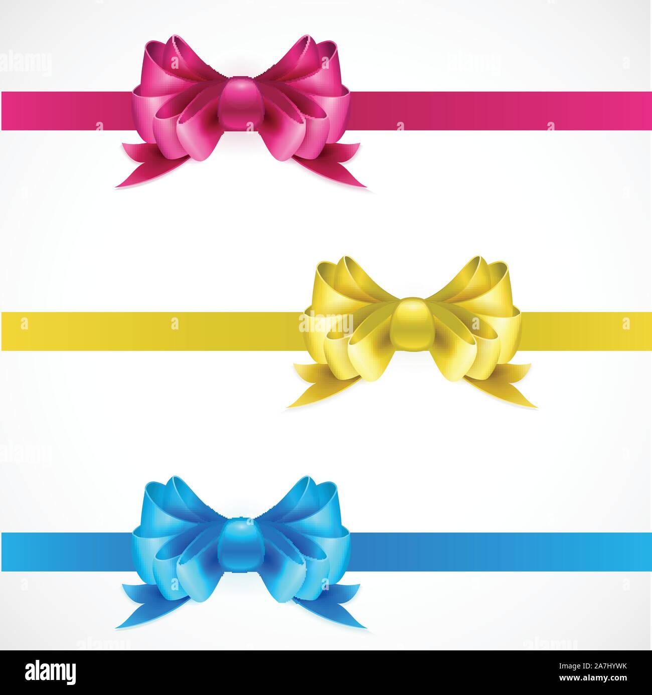 Serie di centine regalo con nastri. Rosa, oro e blu. Illustrazione Vettoriale