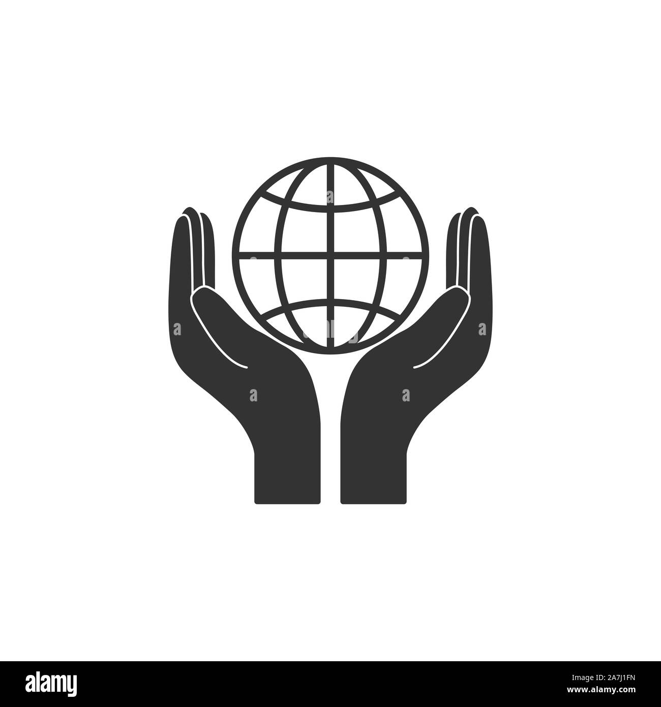 Mano con icona globale. Illustrazione Vettoriale, design piatto Illustrazione Vettoriale