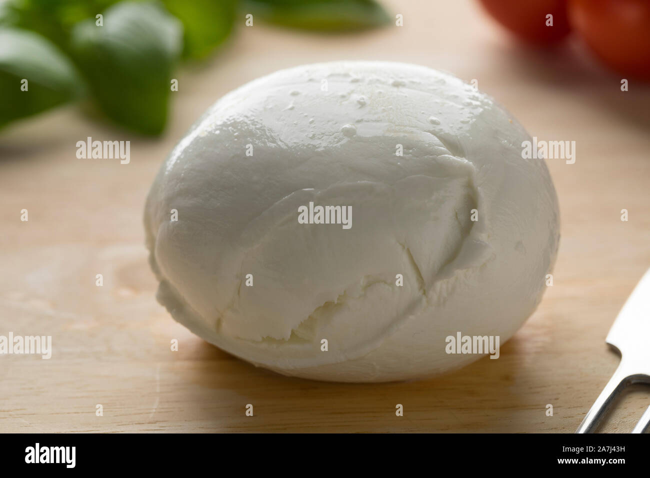 Bianco fresco italiano mozzarella close up Foto Stock