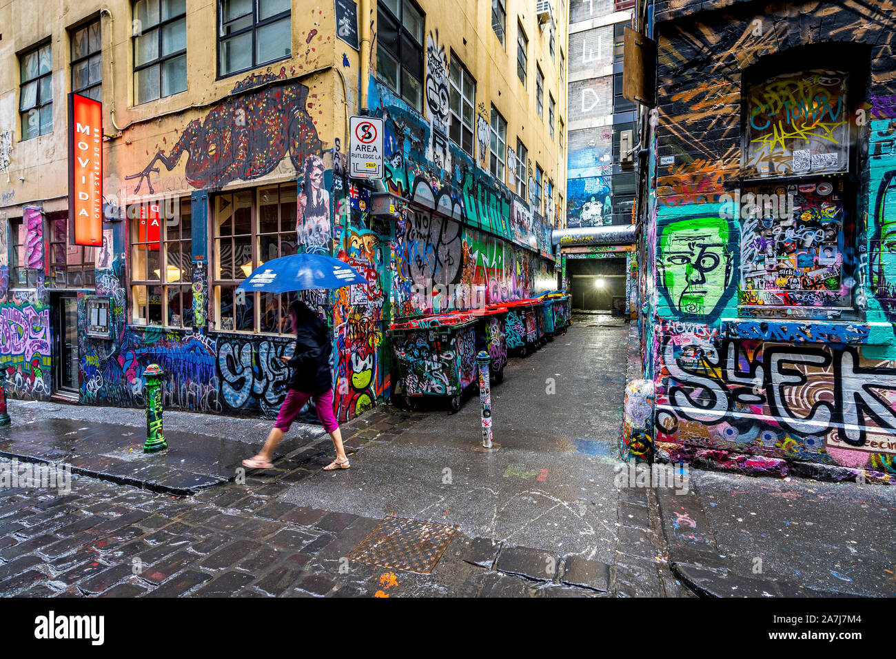 02 NOV 19. Melbourne, Victoria, Australia. Hosier Lane in Melbourne è piena di arte di strada e attira i turisti e la gente del posto. Foto Stock