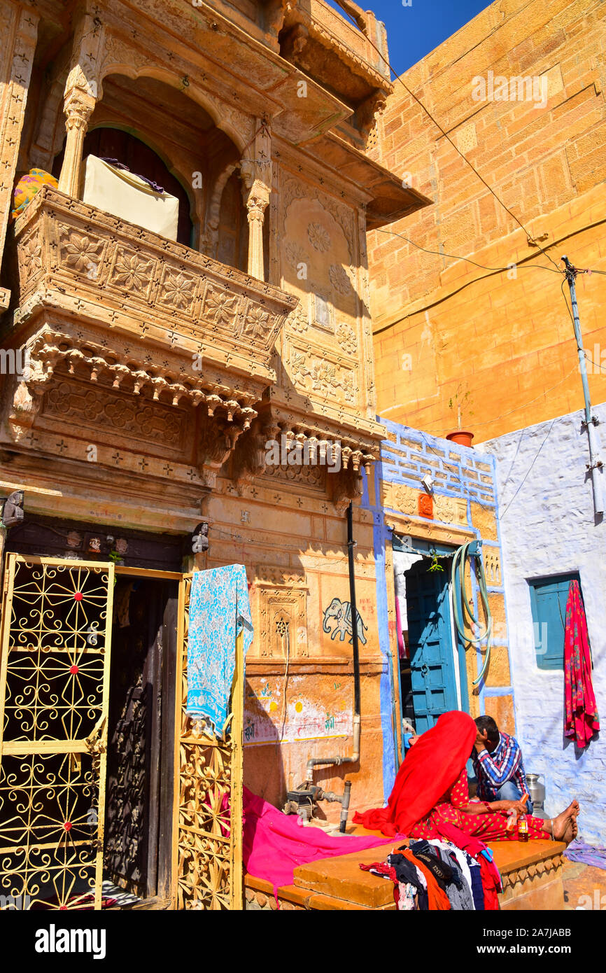Giorno di lavaggio, Jaisalmer Fort, Jaisalmer, Rajasthan, India Foto Stock