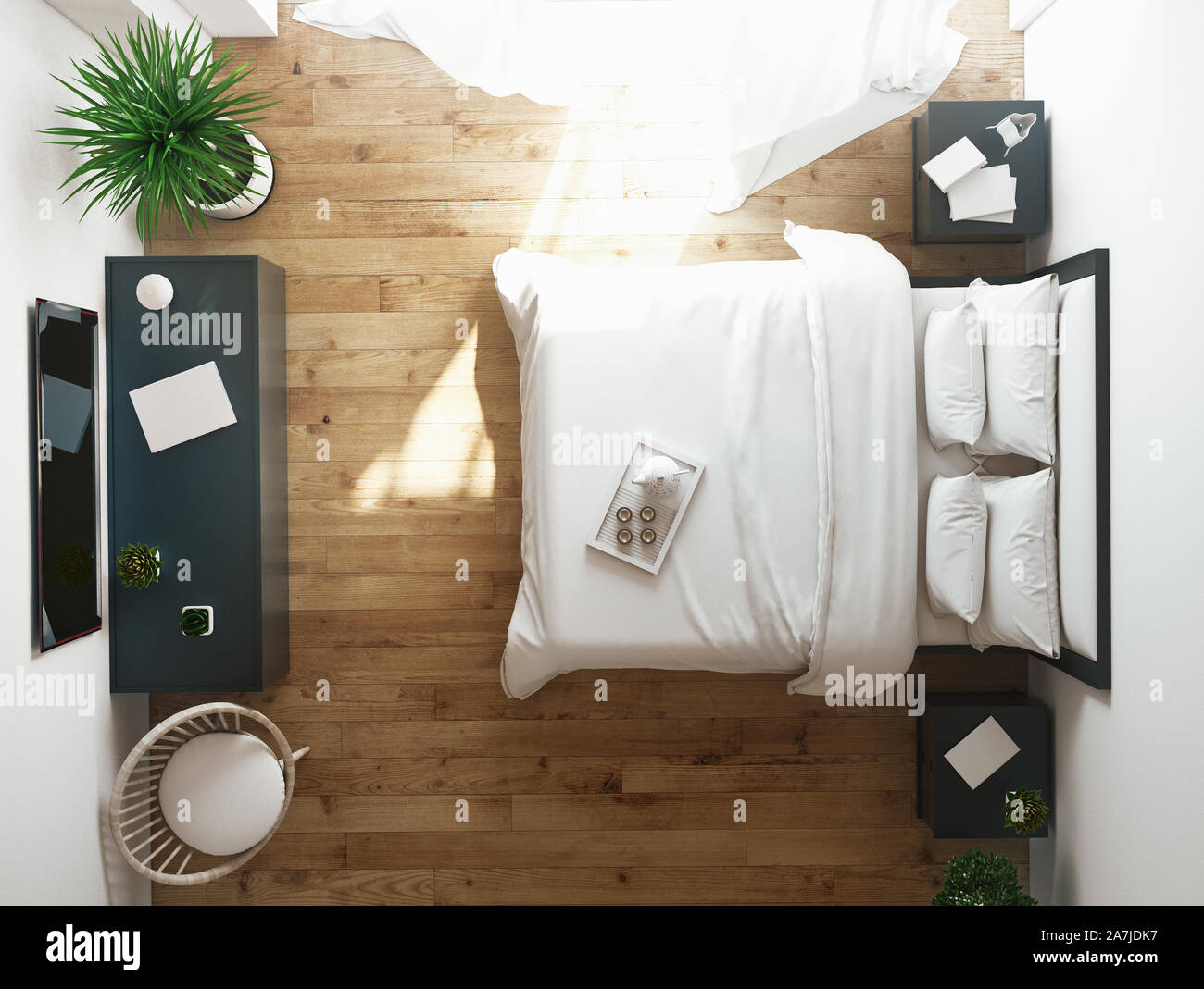 Interno del hotel moderno e confortevole camera, rendering 3D Foto Stock