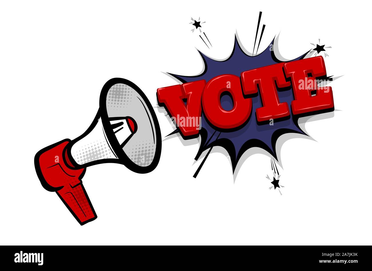 Megafono voto 2020 USA testo fumetto discorso bolla pop art Illustrazione Vettoriale