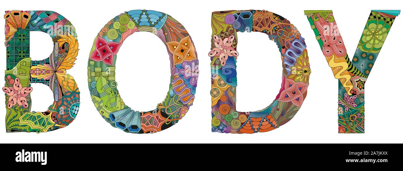 Corpo di parola. Vettore oggetto zentangle per decorazione Illustrazione Vettoriale