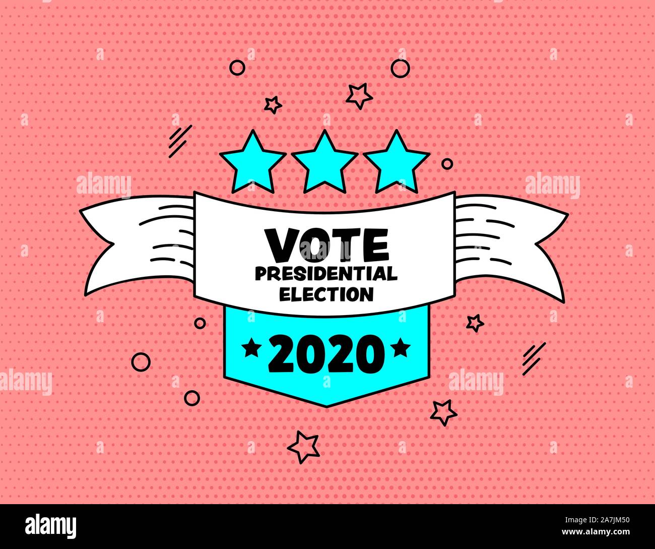 Voto 2020 memphis banner in stile pop art design Illustrazione Vettoriale