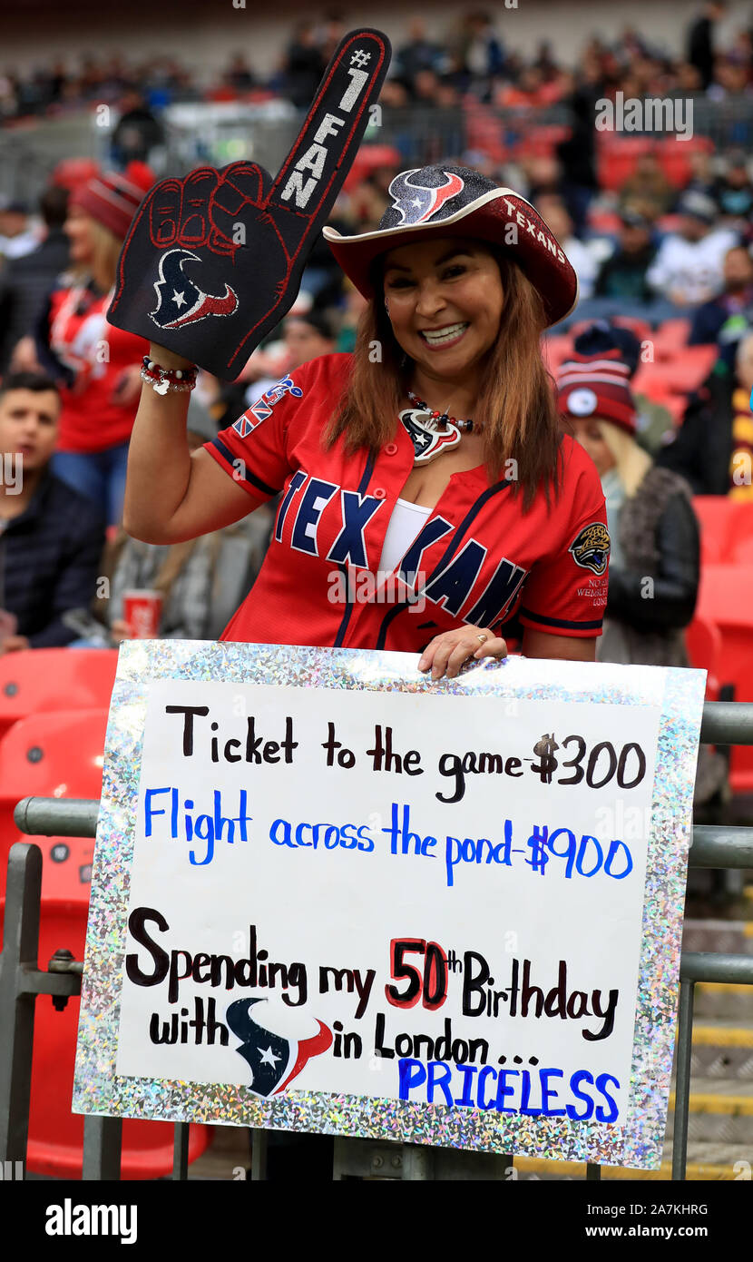 Houston Texans fans prima della NFL serie internazionale corrisponde allo stadio di Wembley, Londra. Foto Stock