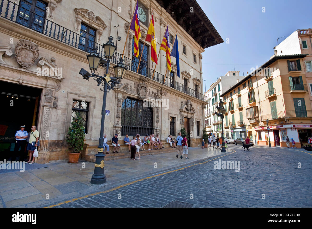 Town Hall, Ajuntament de Palma, la città vecchia di Palma, Palma de Mallorca, Maiorca, isole Baleari, Spagna Foto Stock