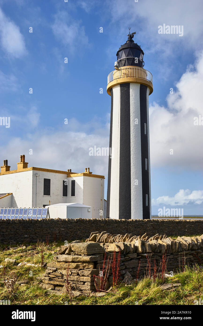 Il punto di inizio del faro, Sanday, isole Orcadi, Scozia Foto Stock