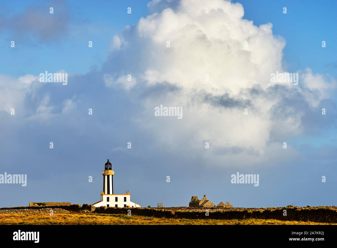 Il punto di inizio del faro, Sanday, isole Orcadi, Scozia Foto Stock