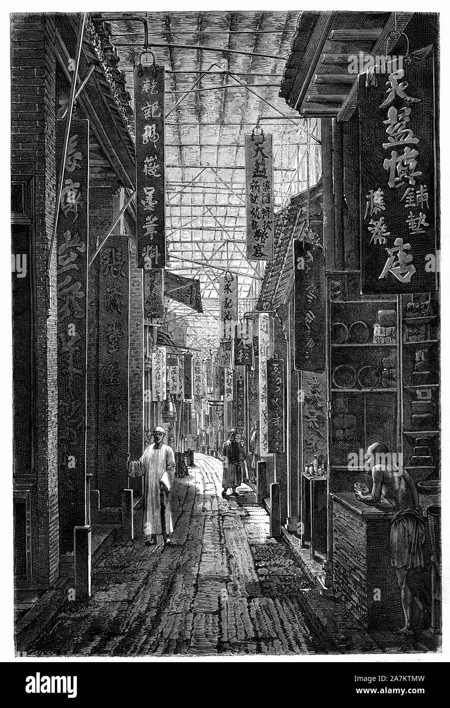 Vue de la rue des Pharmaciens un cantone (Guangzhou). Il rotocalco d'apres onu dessin de Deroy, "in Le Tour du monde nouveau Journal des Voyages', sous la di Foto Stock