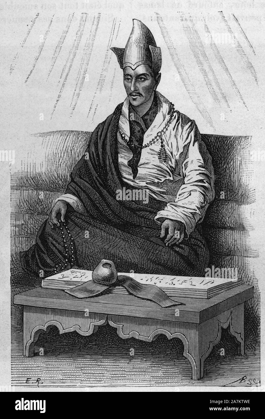 Portrait de 'Khoutoukcha', Onu grand pretre du Tibet dans les annees 1870-1880. Il rotocalco d'apres onu dessin de Ronjat, "in Le Tour du monde nouveau jour Foto Stock