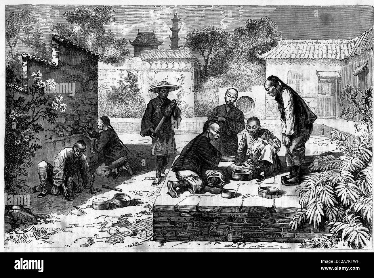 Scena d'onu combattere de grillons, en Chine dans les annees 1870-1880. Il rotocalco d'apres onu dessin de Ferdinandus, "in Le Tour du monde nouveau Journal des Foto Stock