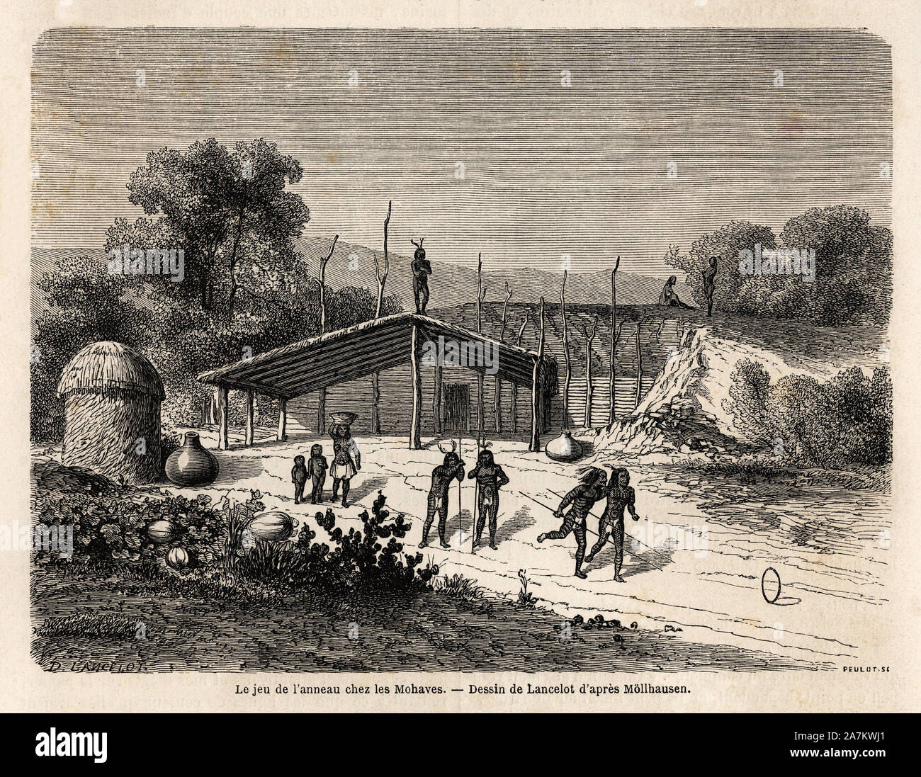 Le jeu de l'anneau chez les Indiens Mohaves, dessin de Lancelot, pour illustrer le voyage du Mississipi aux cotes de l'Ocean Pacifique, en 1853-1854, Foto Stock