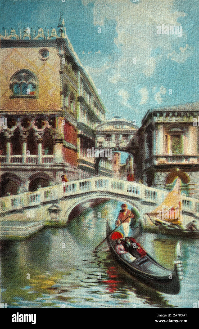 Vecchia cartolina italiana immagine del Ponte dei Sospiri, Venezia, Italia Foto Stock