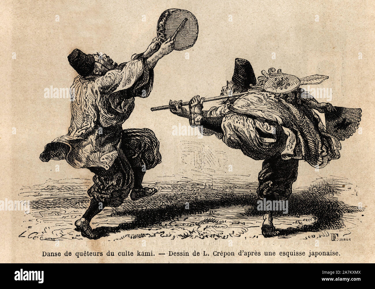 Une danse de la confrerie des queteurs du culte Kami, avec recita de litanie et figure choregraphiques inattendues. Il rotocalco pour illustrer le vo Foto Stock