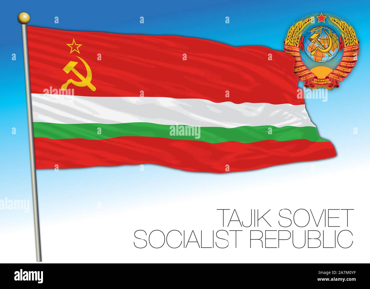 Tagikistan storica bandiera con l Unione Sovietica stemma, illustrazione vettoriale, CCCP Illustrazione Vettoriale