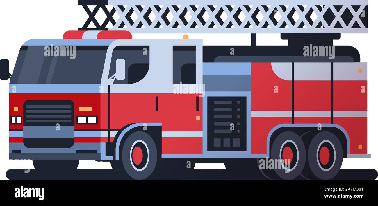 Fire rescue red Carrello macchina antincendio servizio di emergenza auto estinguente concetto fuoco piatto sfondo bianco per tutta la lunghezza orizzontale illustrazione vettoriale Illustrazione Vettoriale