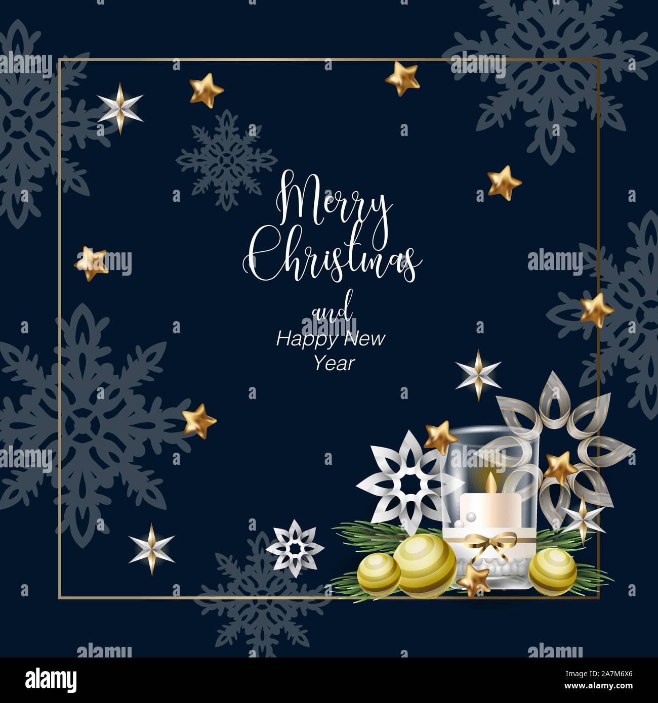 Banner di Natale o di una cartolina con candela. Vettore. Illustrazione Vettoriale