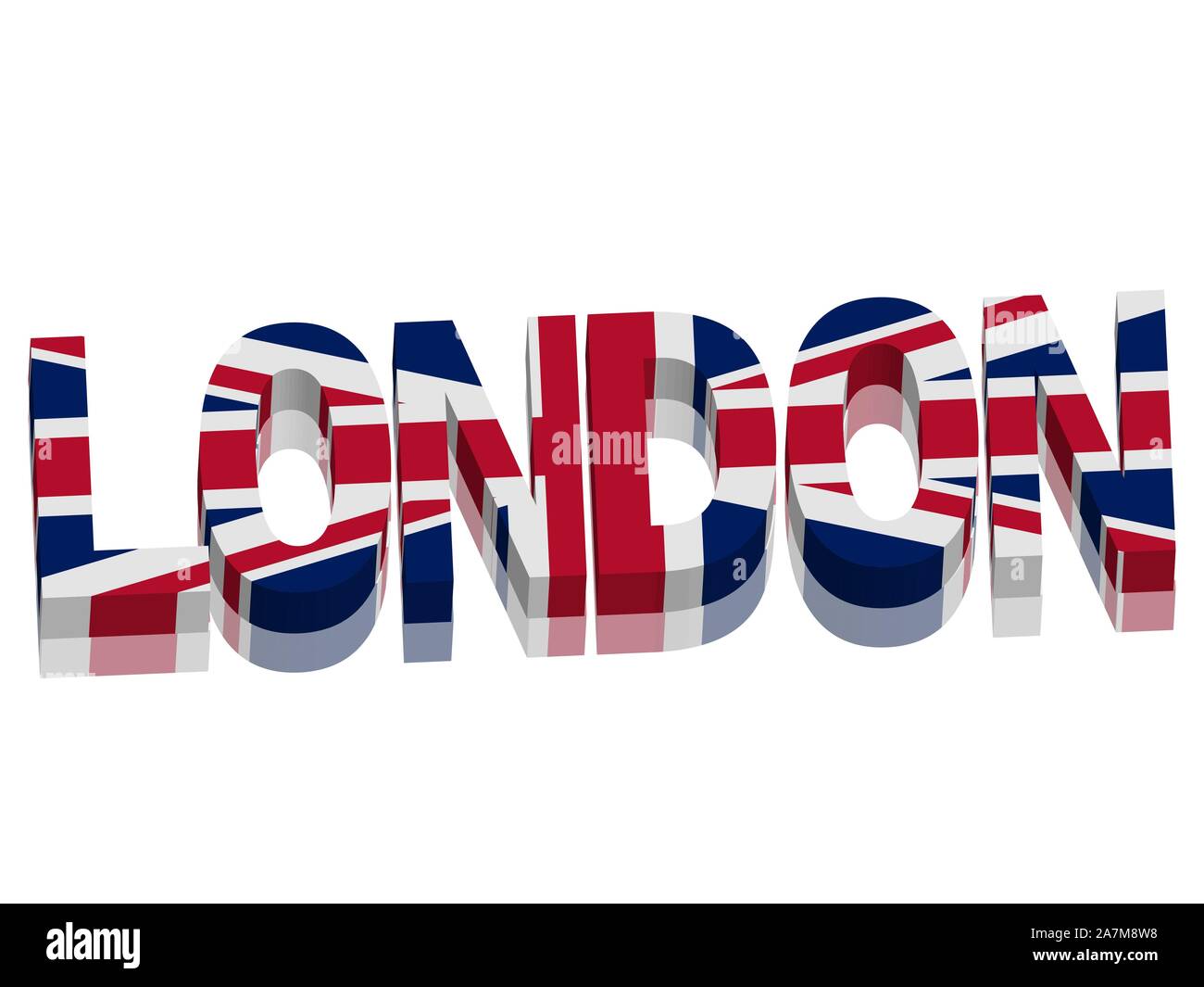 Londra con Union Jack bandiera britannica parola vettore testo 3D. Illustrazione Vettoriale