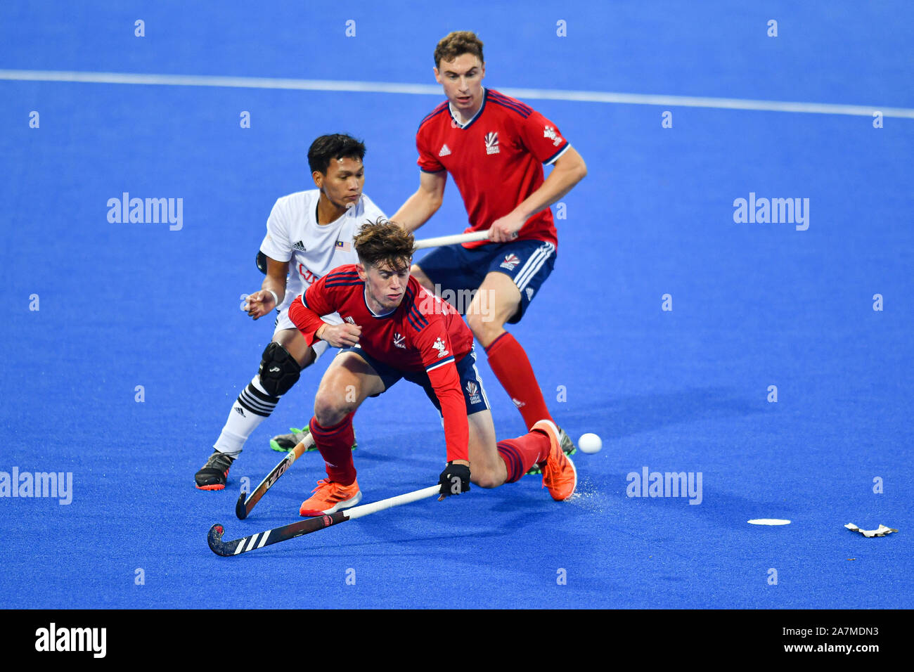 Londra, Regno Unito. 03Th Nov, 2019. durante il connettore FIH Olympic i qualificatori match: Gran Bretagna vs Malaysia (uomini) a Lea Valley Hockey e il Centro Tennis di Domenica, 03 novembre 2019 a Londra Inghilterra. Credito: Taka G Wu/Alamy Live News Foto Stock