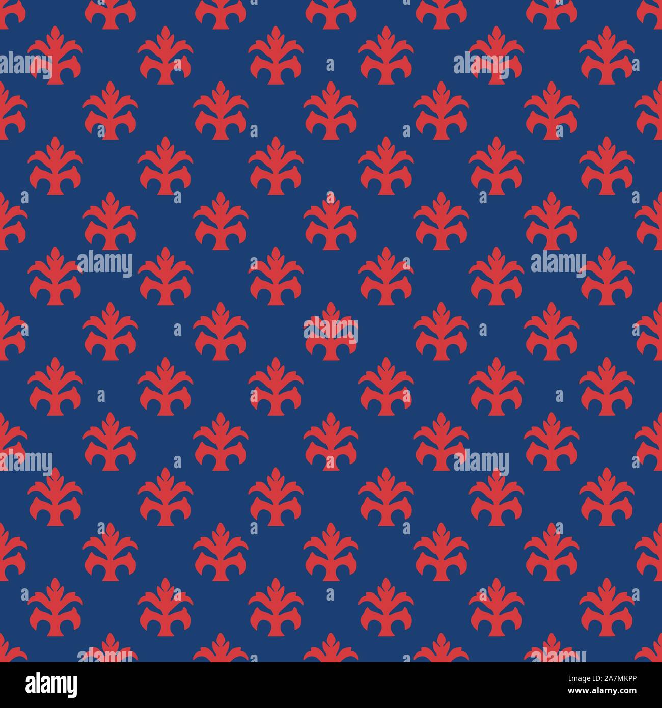 Rosso design floreale decorativo pattern seamless vettore sfondo blu. Illustrazione Vettoriale
