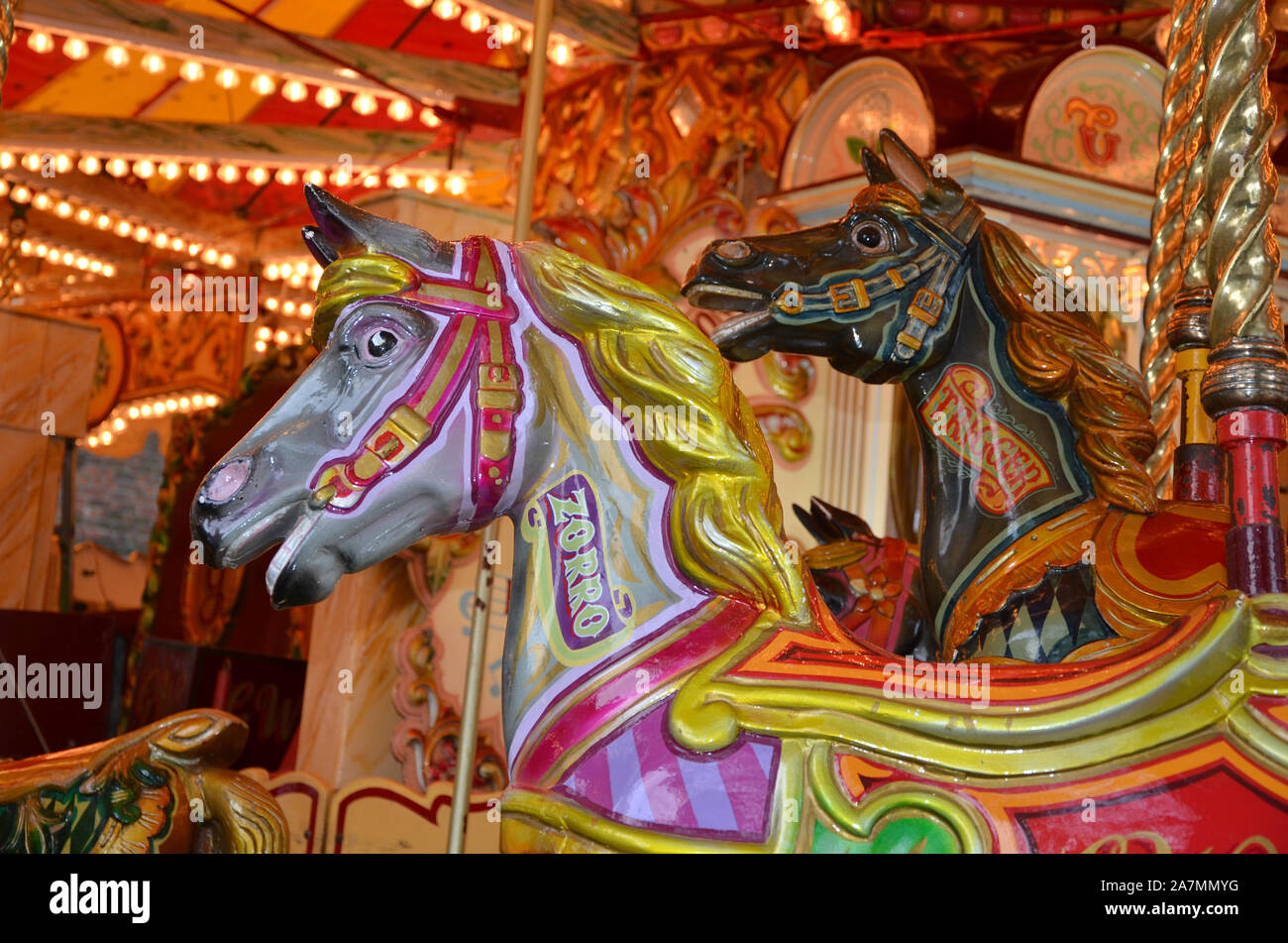 Giostra vittoriano ride, Vintage fiera rotonda ride Foto Stock