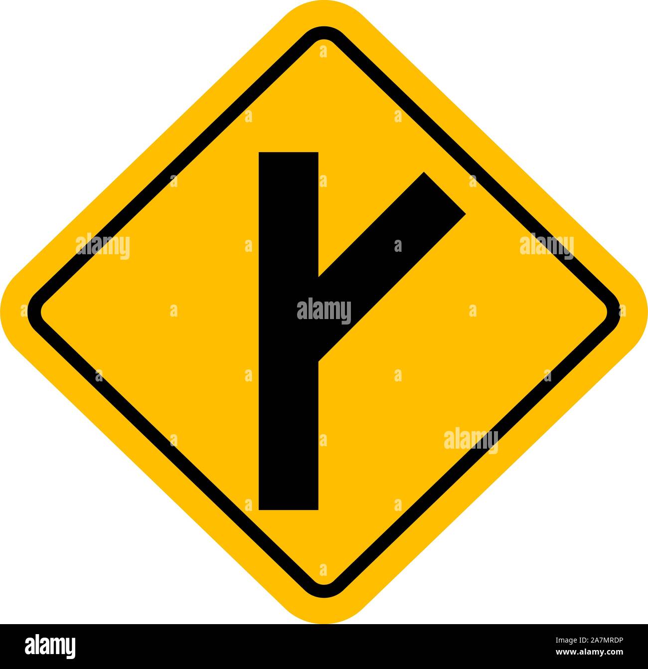 Giunzione a Y o a destra laterale obliqua del traffico stradale vettore di segno. Illustrazione Vettoriale
