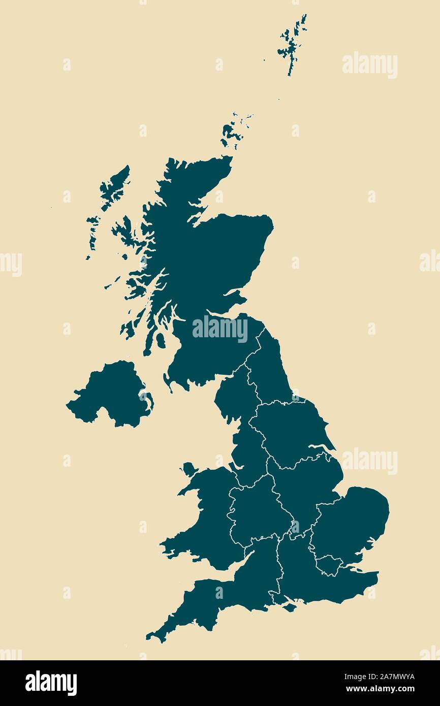 Regno Unito mappa con i confini illustrazione vettoriale.bianco olandese metà notte di colore verde. Illustrazione Vettoriale