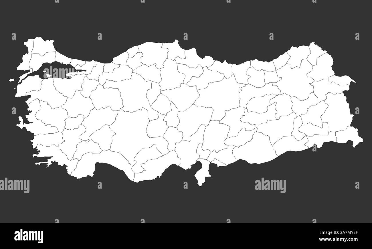 Bianca e moderna Turchia mappa con province su sfondo grigio illustrazione vettoriale. Illustrazione Vettoriale