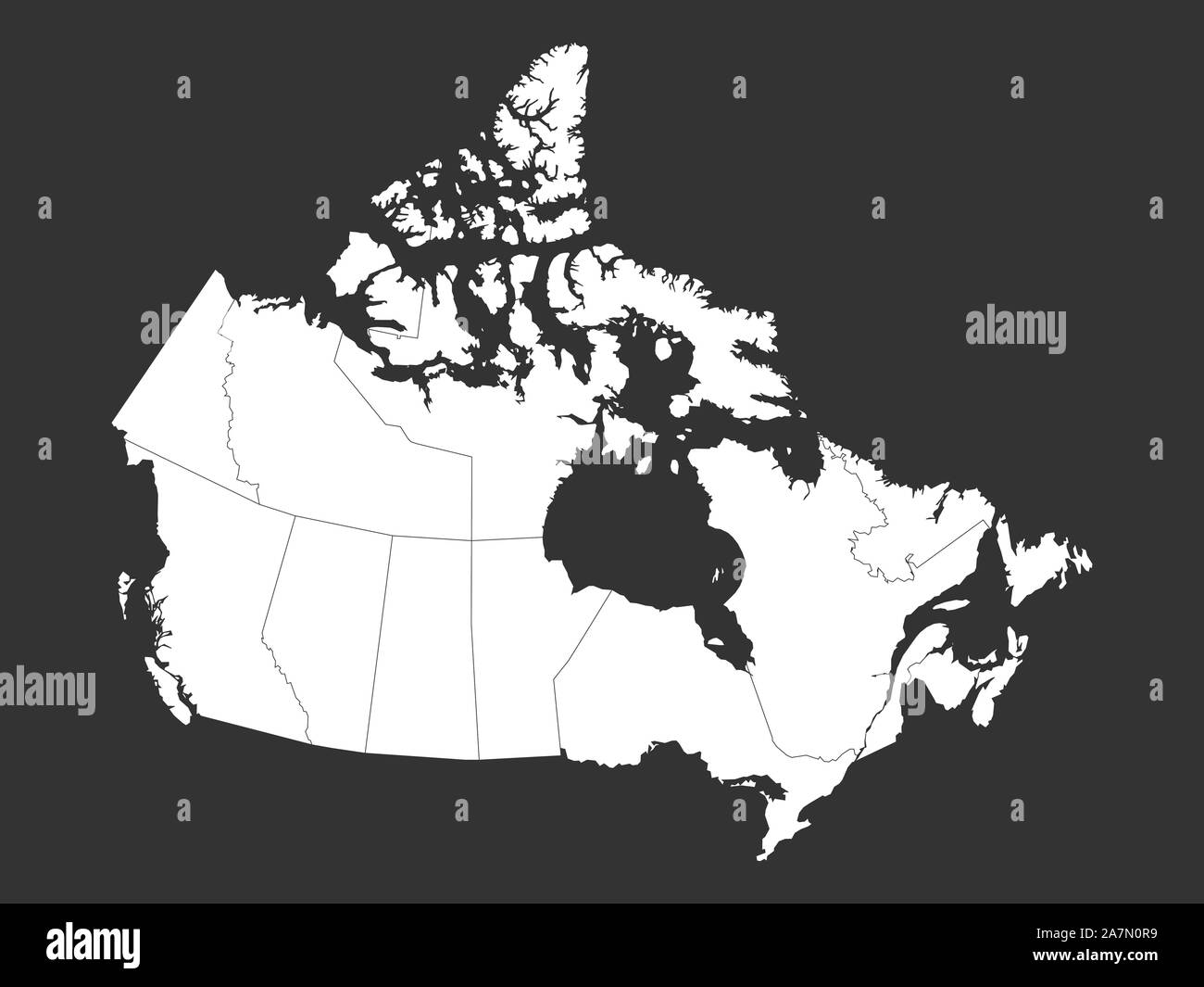 Canada mappa politico con province illustrazione vettoriale. Grigio, bianco. Illustrazione Vettoriale