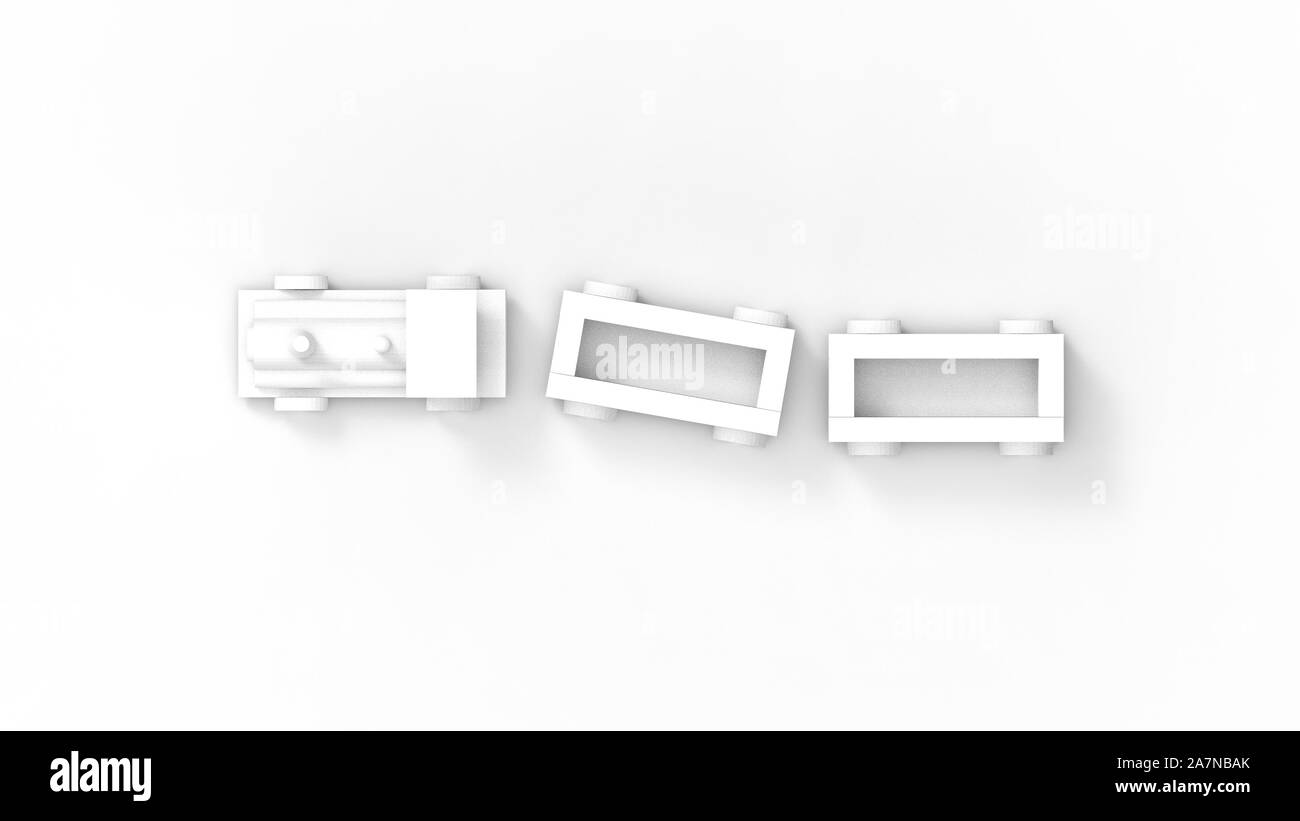 3D rendering di un trenino con carri isolati su sfondo bianco Foto Stock