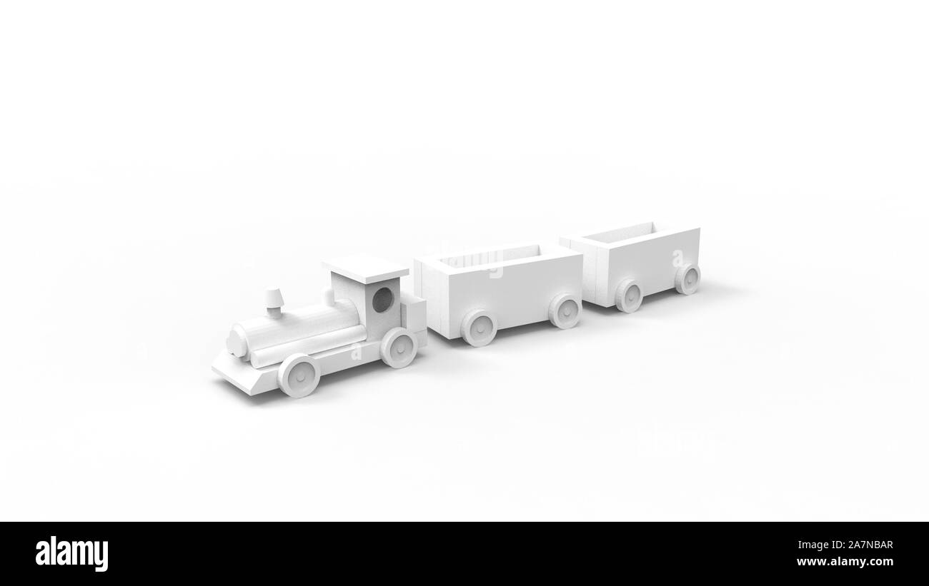 3D rendering di un trenino con carri isolati su sfondo bianco Foto Stock