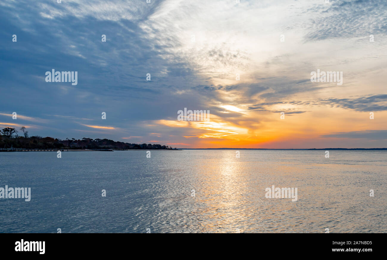Tramonto in Shelter Island, NY Foto Stock