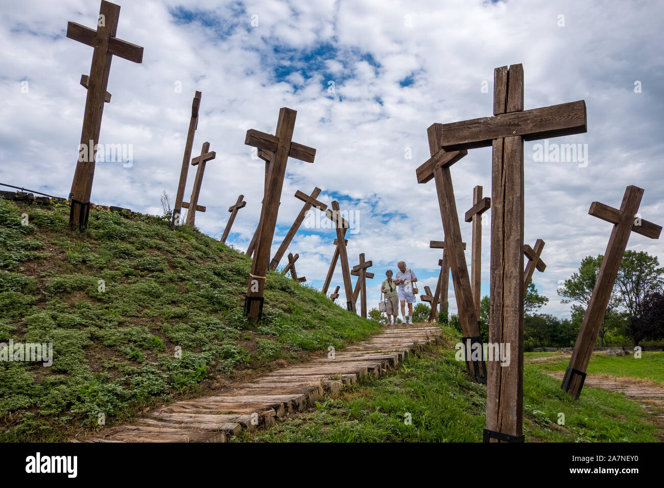 Muhi, Ungheria - Agosto 08, 2019: La Battaglia di Mohi national memorial in Muhi, Ungheria Foto Stock