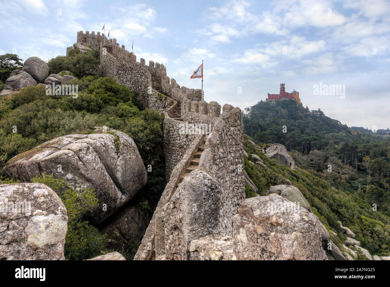 Castelo dos Mouros, Sintra, Lisbona, Portogallo, Europa Foto Stock