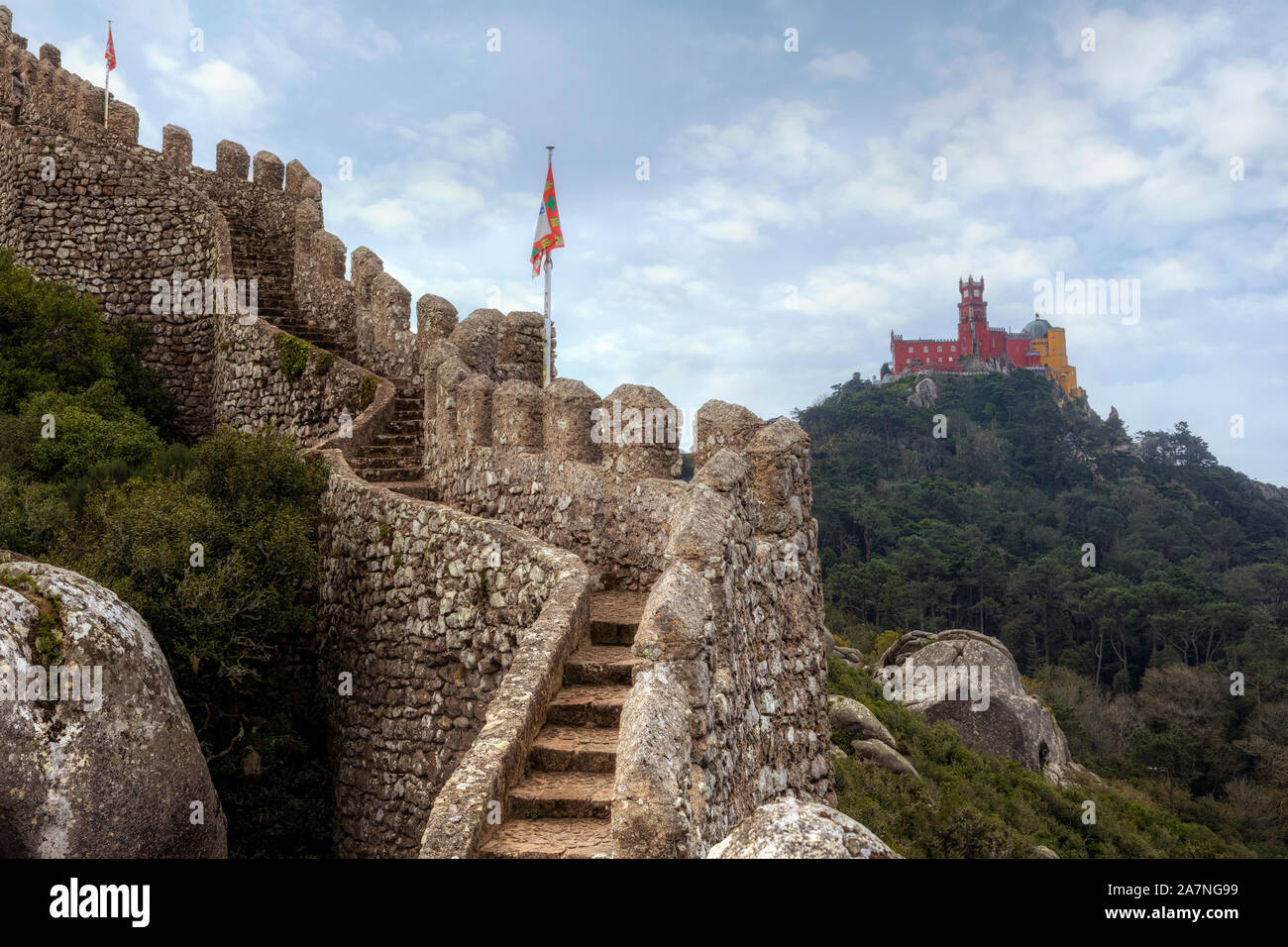 Castelo dos Mouros, Sintra, Lisbona, Portogallo, Europa Foto Stock
