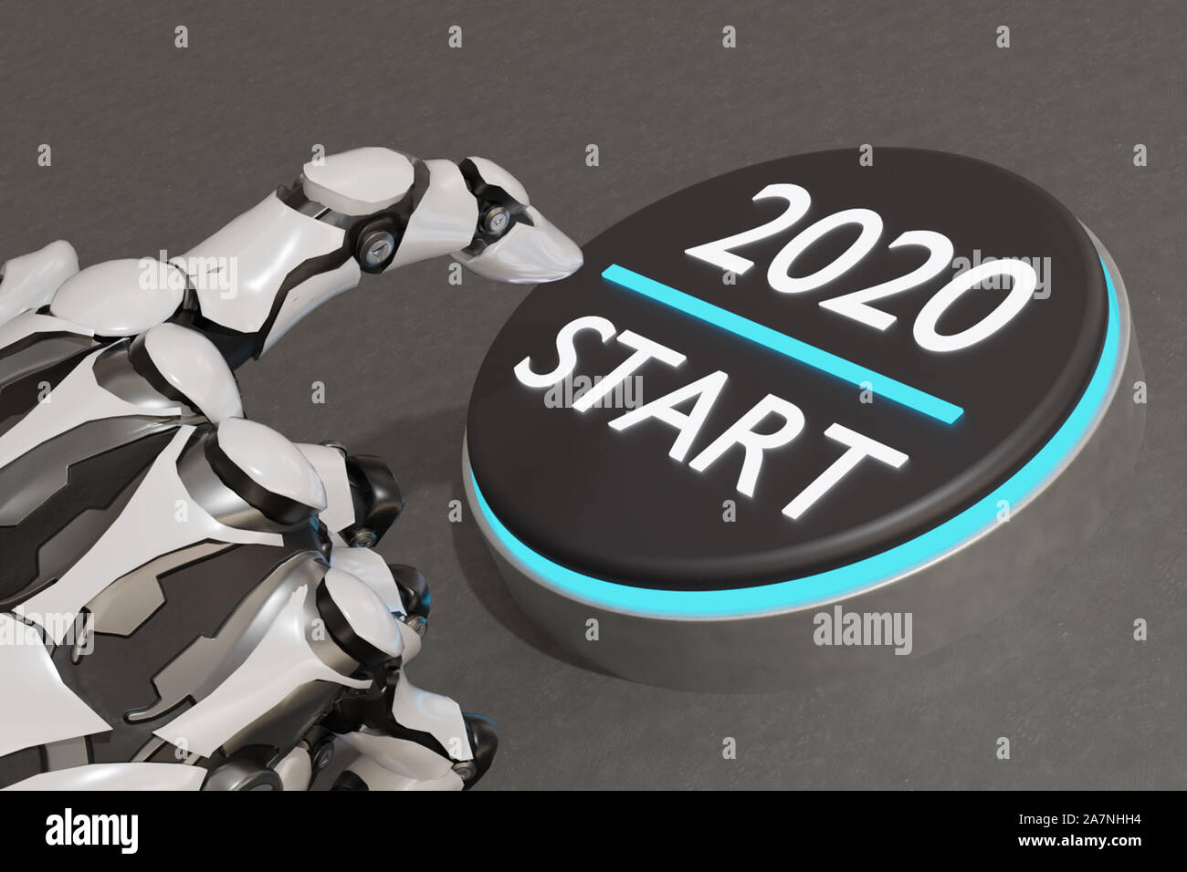3D rendering ia intelligenza artificiale mano provare a premere start pulsante 2020 Foto Stock