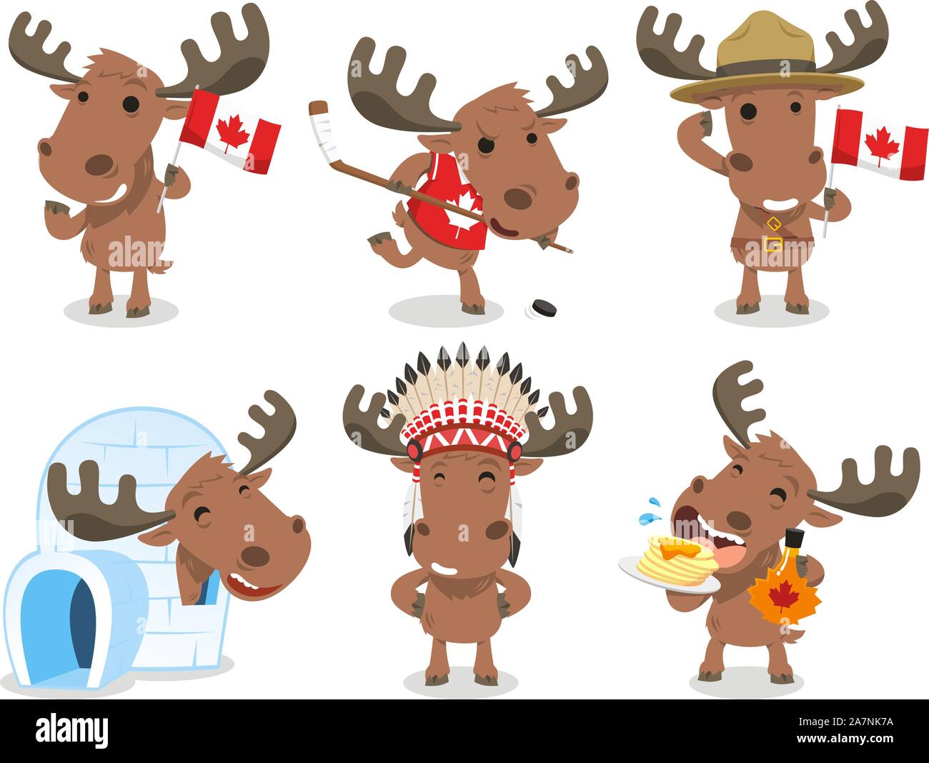 Alci canadesi Canada mammifero specie animale Icona della cultura, illustrazione vettoriale cartoon. Illustrazione Vettoriale