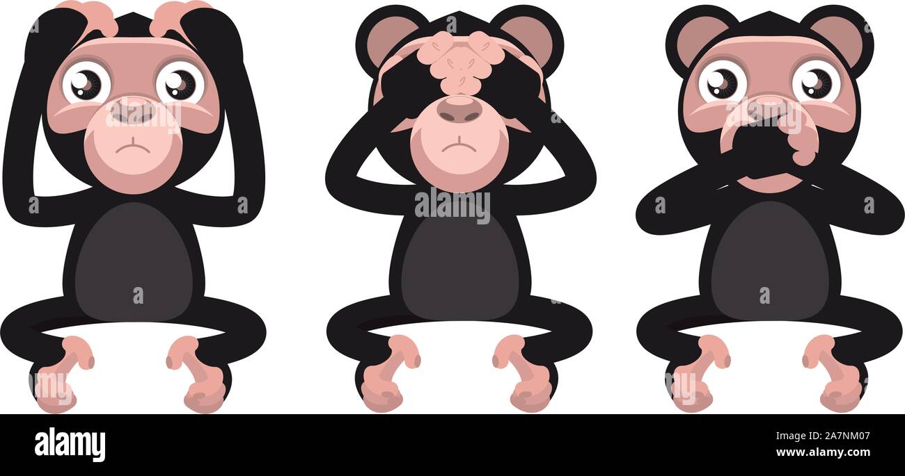 Cartoon scimmie raffigurante la famosa, non sento, non parlo, vedere alcun male. Illustrazione Vettoriale