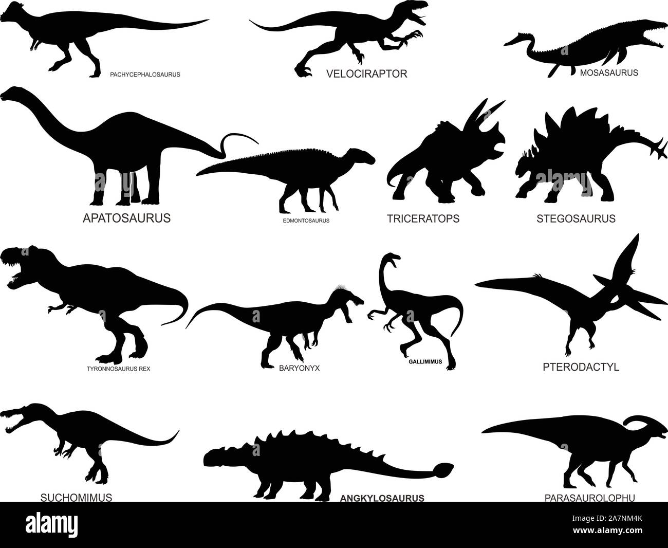 Silhouette di dinosauro con nome Illustrazione Vettoriale