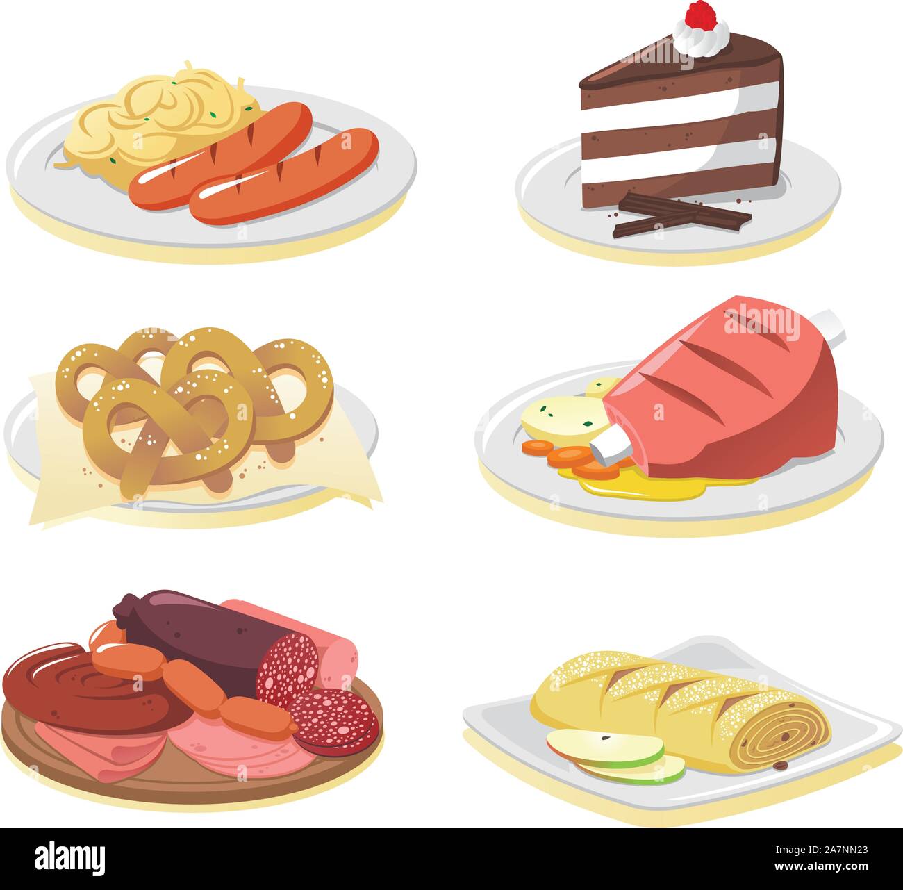 La cucina tedesca piatti illustrazione cartoon impostato Illustrazione Vettoriale